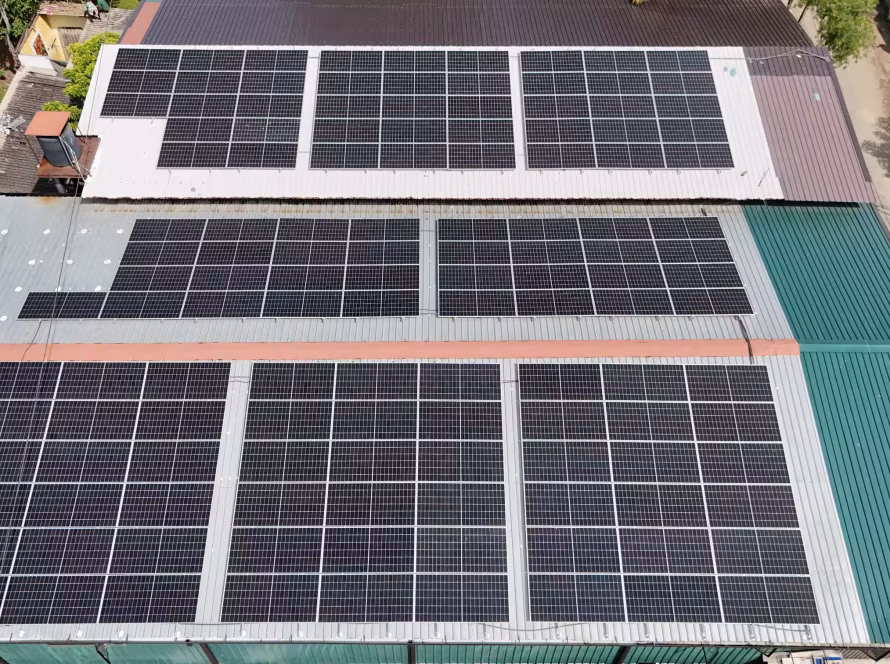 Rooftop solar panels on buildings
